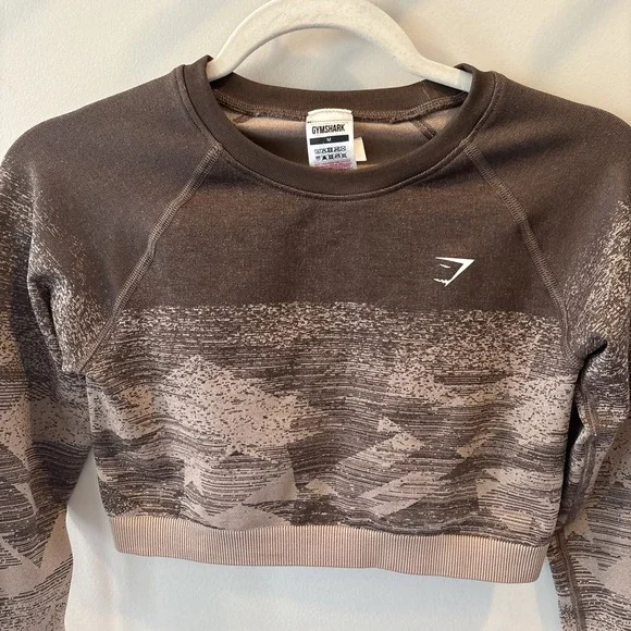 Gymshark Vital Seamless Long Sleeve Crop Top In Taupe Size Medium Women Workout - Picture 2 of 4